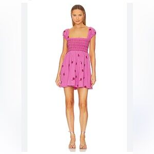Free People Tory Embroidered Pink Mini Dress XS